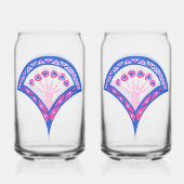 blauwe bloemendamaskpatroon blikvorm glas (Achterkant)