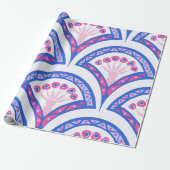 blauwe bloemendamaskpatroon cadeaupapier (Uitgerold)