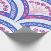 blauwe bloemendamaskpatroon cadeaupapier (Hoek)