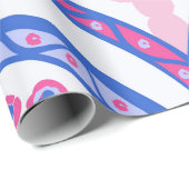 blauwe bloemendamaskpatroon cadeaupapier (Rol Hoek)