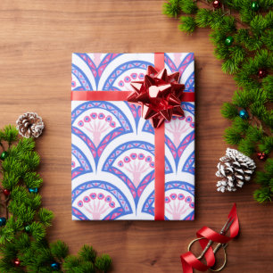 blauwe bloemendamaskpatroon cadeaupapier