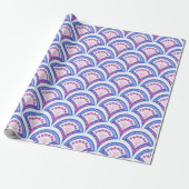 blauwe bloemendamaskpatroon cadeaupapier (Uitgerold)