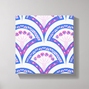blauwe bloemendamaskpatroon canvas afdruk
