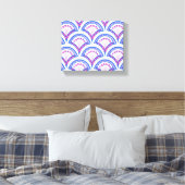 blauwe bloemendamaskpatroon canvas afdruk (Insitu (Slaapkamer))