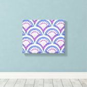 blauwe bloemendamaskpatroon canvas afdruk (Insitu (Houten vloer))