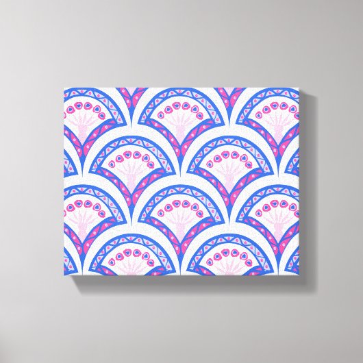 blauwe bloemendamaskpatroon canvas afdruk (Voorkant)