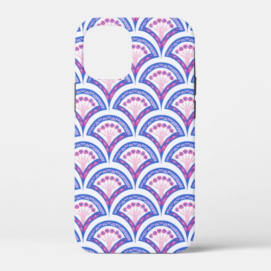 blauwe bloemendamaskpatroon Case-Mate iPhone case (Achterkant)