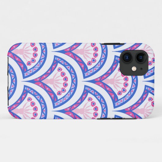 blauwe bloemendamaskpatroon Case-Mate iPhone case (Achterkant (horizontaal))