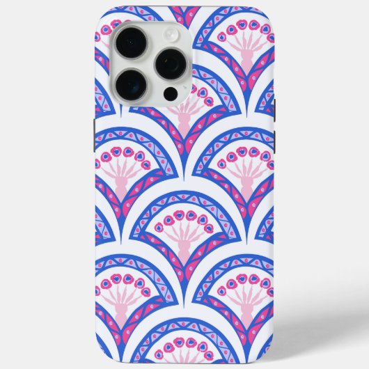 blauwe bloemendamaskpatroon Case-Mate iPhone case (Achterkant)