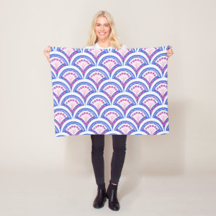 blauwe bloemendamaskpatroon fleece deken