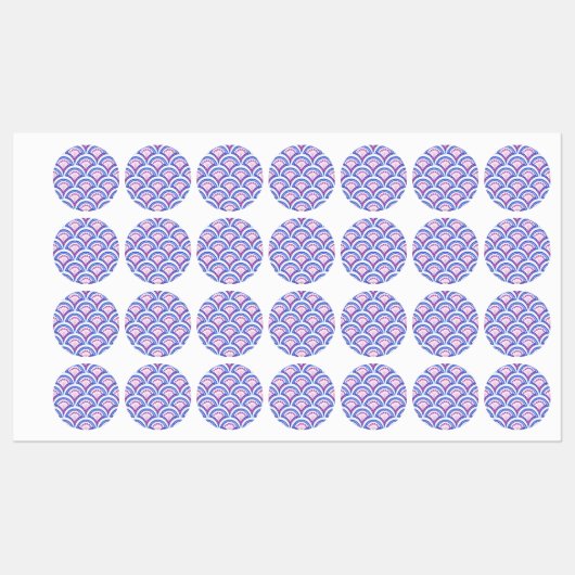 blauwe bloemendamaskpatroon labels (Vel)