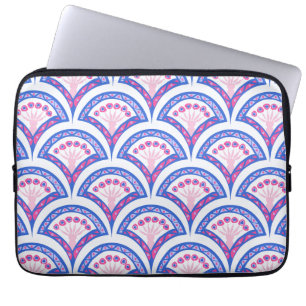 blauwe bloemendamaskpatroon laptop sleeve