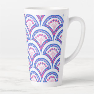 blauwe bloemendamaskpatroon latte mok