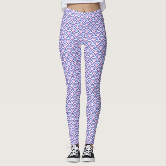 blauwe bloemendamaskpatroon leggings (Voorkant)