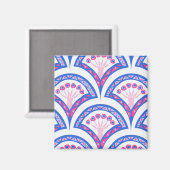blauwe bloemendamaskpatroon magneet (Voorkant / Achterkant)