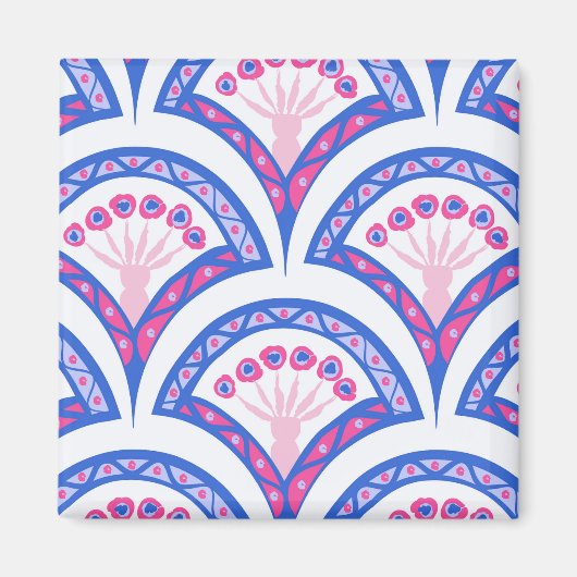 blauwe bloemendamaskpatroon magneet (Voorkant)