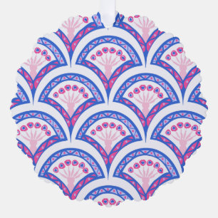 blauwe bloemendamaskpatroon ornament kaart