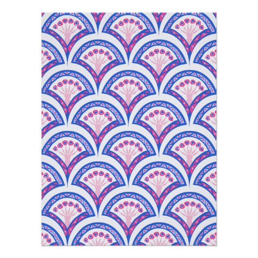 blauwe bloemendamaskpatroon perfect poster (Voorkant)