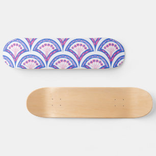 blauwe bloemendamaskpatroon persoonlijk skateboard