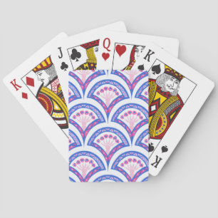blauwe bloemendamaskpatroon pokerkaarten