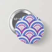 blauwe bloemendamaskpatroon  ronde button 5,7 cm (Voorkant /achterkant)