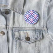 blauwe bloemendamaskpatroon  ronde button 5,7 cm (In situ)