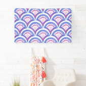 blauwe bloemendamaskpatroon spandoek (Insitu)