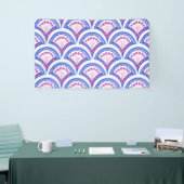 blauwe bloemendamaskpatroon spandoek (Beurs)