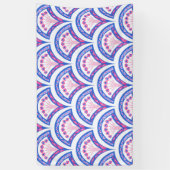 blauwe bloemendamaskpatroon spandoek (Verticaal)