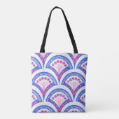 blauwe bloemendamaskpatroon tote bag (Achterkant)