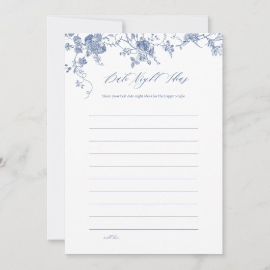 Blauwe bloemendatum avond ideeën kaarten (Voorkant)