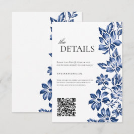Blauwe bloemendelfts decoratie de details bloemige informatiekaartje