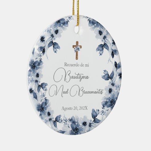 Blauwe bloemendoop keramiek in het Spaans Keramisch Ornament (Rechts)