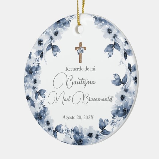 Blauwe bloemendoop keramiek in het Spaans Keramisch Ornament (Links)