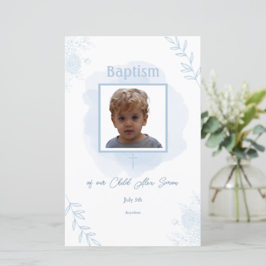 Blauwe Bloemendoop – Klassiek en Elegant Menu (Staand voorkant)