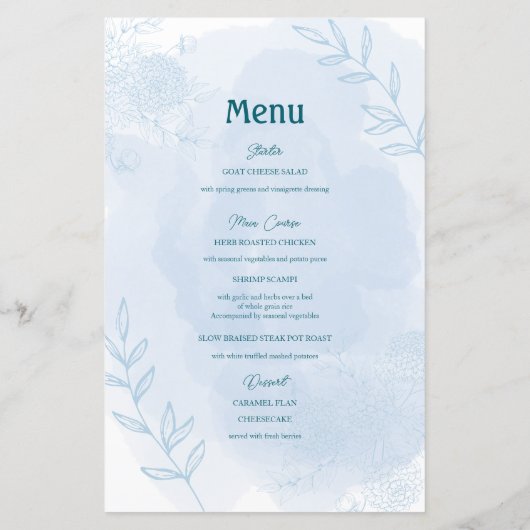 Blauwe Bloemendoop – Klassiek en Elegant Menu (Achterkant)