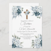 Blauwe bloemendoop uitnodiging in het Spaans (Voorkant / Achterkant)