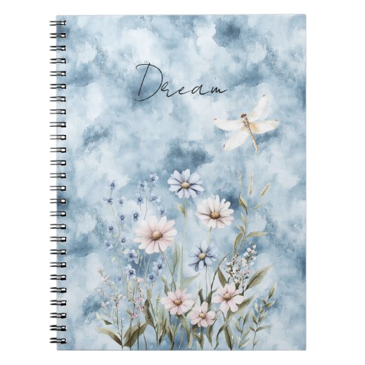 Blauwe Bloemendragonfly Droom Notitieboek (Voorkant)