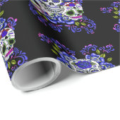 Blauwe bloemendrievoudige dag van de dode suikersc cadeaupapier (Rol Hoek)