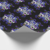 Blauwe bloemendrievoudige dag van de dode suikersc cadeaupapier (Hoek)