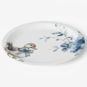 blauwe bloemeneend papieren bordje (Gekanteld)