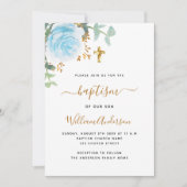 Blauwe bloemeneucalyptus groen jongen cross doop kaart (Voorkant)