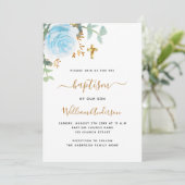 Blauwe bloemeneucalyptus groen jongen cross doop kaart (Staand voorkant)