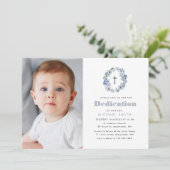 blauwe bloemenfoto Toewijding uitnodiging (Staand voorkant)