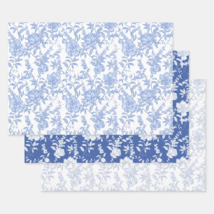 Blauwe Bloemengestileerde Chinoiserie Franse Toile Inpakpapier Vel