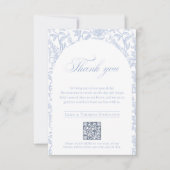 Blauwe Bloemengestileerde Chinoiserie QR-code naar Bedankkaart (Voorkant)