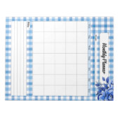 Blauwe Bloemengingham _ Maandelijkse Planner Notitieblok (Voorkant)
