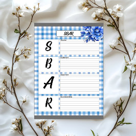 Blauwe Bloemengingham _ SBAR Temp Notitieblok