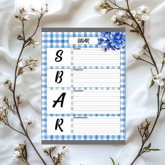 Blauwe Bloemengingham _ SBAR Temp Notitieblok