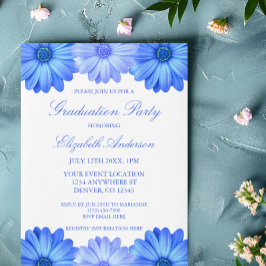 Blauwe bloemengraduatiefuif kaart